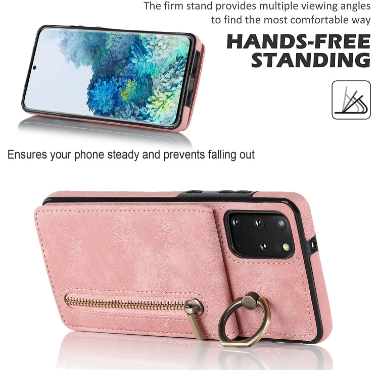 For Samsung Galaxy S20+ Retro Ring and Zipper RFID Card Slot Phone Case