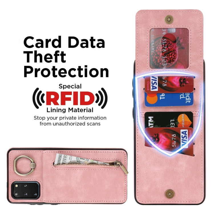 For Samsung Galaxy S20+ Retro Ring and Zipper RFID Card Slot Phone Case