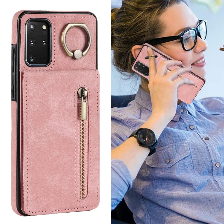 For Samsung Galaxy S20+ Retro Ring and Zipper RFID Card Slot Phone Case