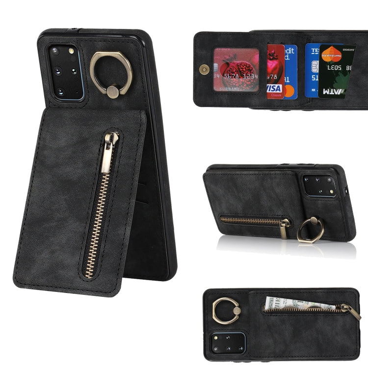 For Samsung Galaxy S20+ Retro Ring and Zipper RFID Card Slot Phone Case