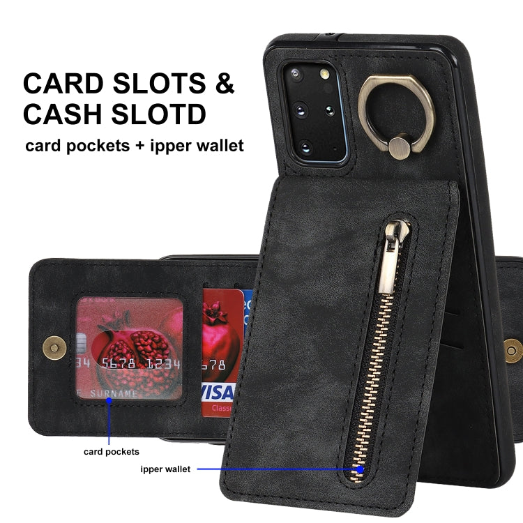 For Samsung Galaxy S20+ Retro Ring and Zipper RFID Card Slot Phone Case