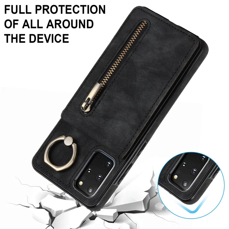 For Samsung Galaxy S20+ Retro Ring and Zipper RFID Card Slot Phone Case