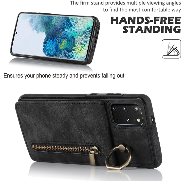 For Samsung Galaxy S20+ Retro Ring and Zipper RFID Card Slot Phone Case