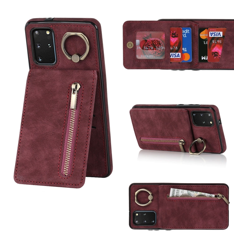 For Samsung Galaxy S20+ Retro Ring and Zipper RFID Card Slot Phone Case