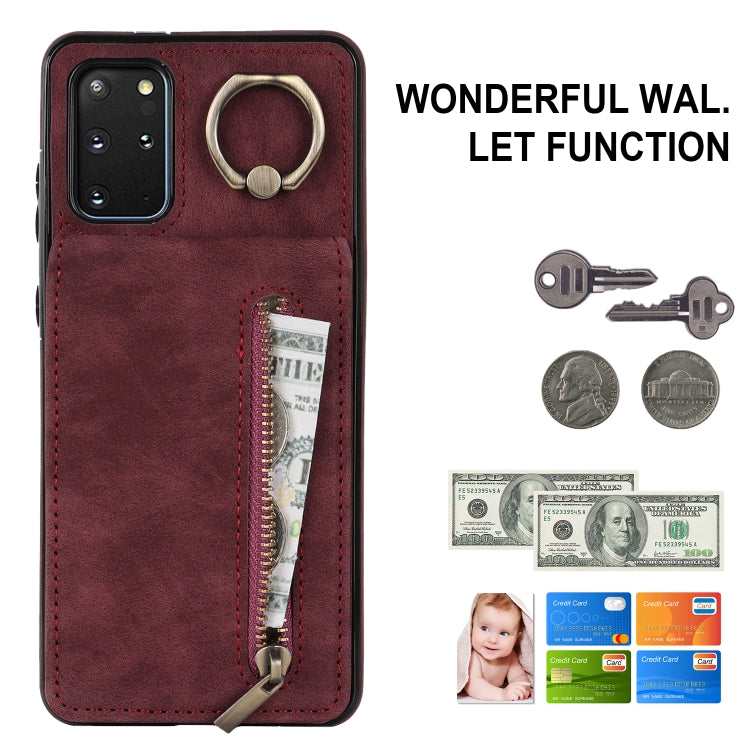 For Samsung Galaxy S20+ Retro Ring and Zipper RFID Card Slot Phone Case
