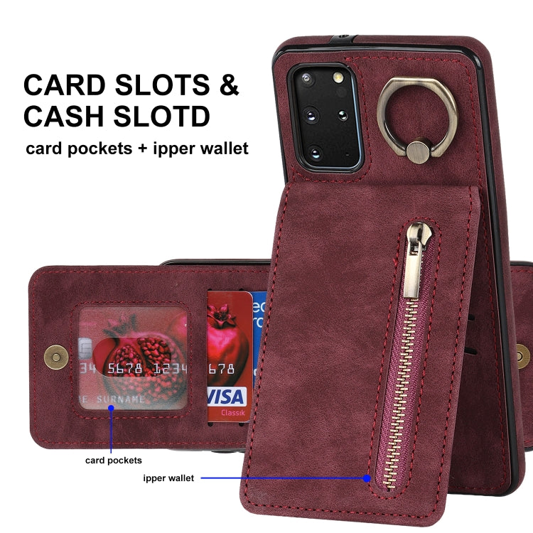 For Samsung Galaxy S20+ Retro Ring and Zipper RFID Card Slot Phone Case