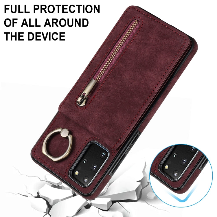 For Samsung Galaxy S20+ Retro Ring and Zipper RFID Card Slot Phone Case