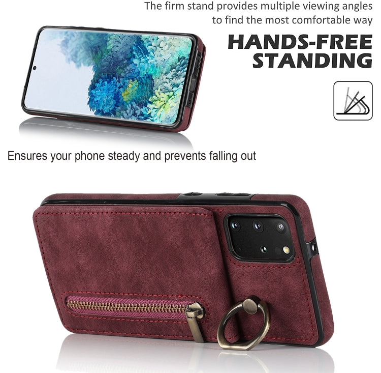 For Samsung Galaxy S20+ Retro Ring and Zipper RFID Card Slot Phone Case