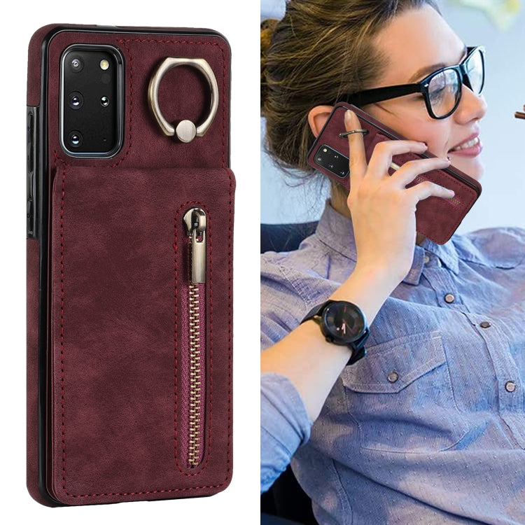 For Samsung Galaxy S20+ Retro Ring and Zipper RFID Card Slot Phone Case