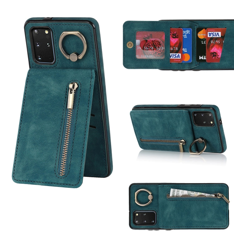 For Samsung Galaxy S20+ Retro Ring and Zipper RFID Card Slot Phone Case