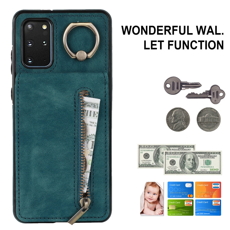 For Samsung Galaxy S20+ Retro Ring and Zipper RFID Card Slot Phone Case