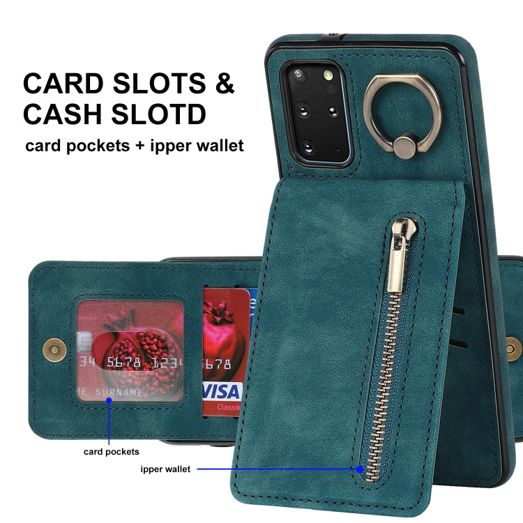 For Samsung Galaxy S20+ Retro Ring and Zipper RFID Card Slot Phone Case