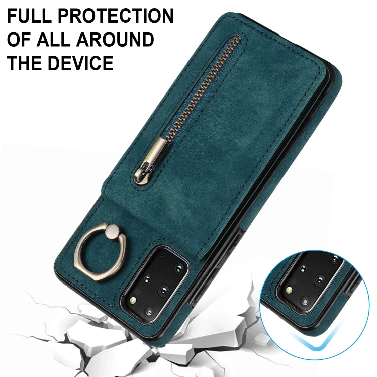 For Samsung Galaxy S20+ Retro Ring and Zipper RFID Card Slot Phone Case