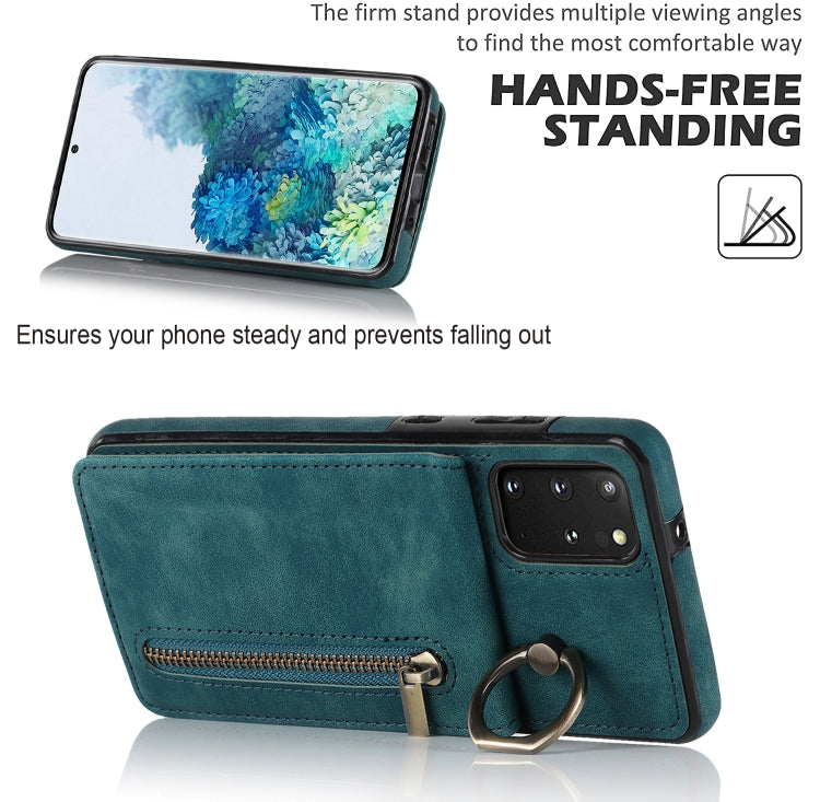For Samsung Galaxy S20+ Retro Ring and Zipper RFID Card Slot Phone Case