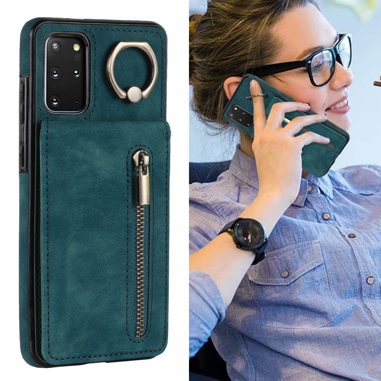 For Samsung Galaxy S20+ Retro Ring and Zipper RFID Card Slot Phone Case