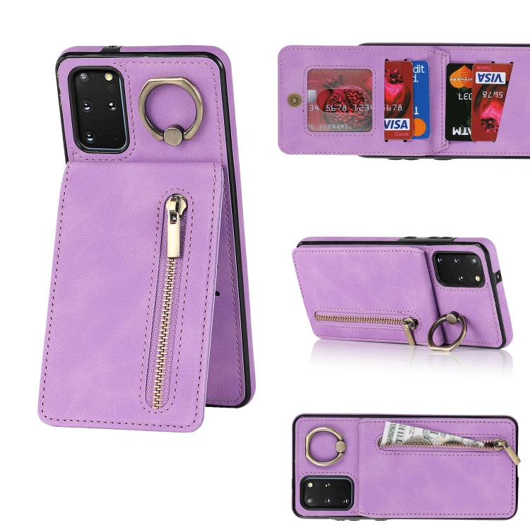 For Samsung Galaxy S20+ Retro Ring and Zipper RFID Card Slot Phone Case