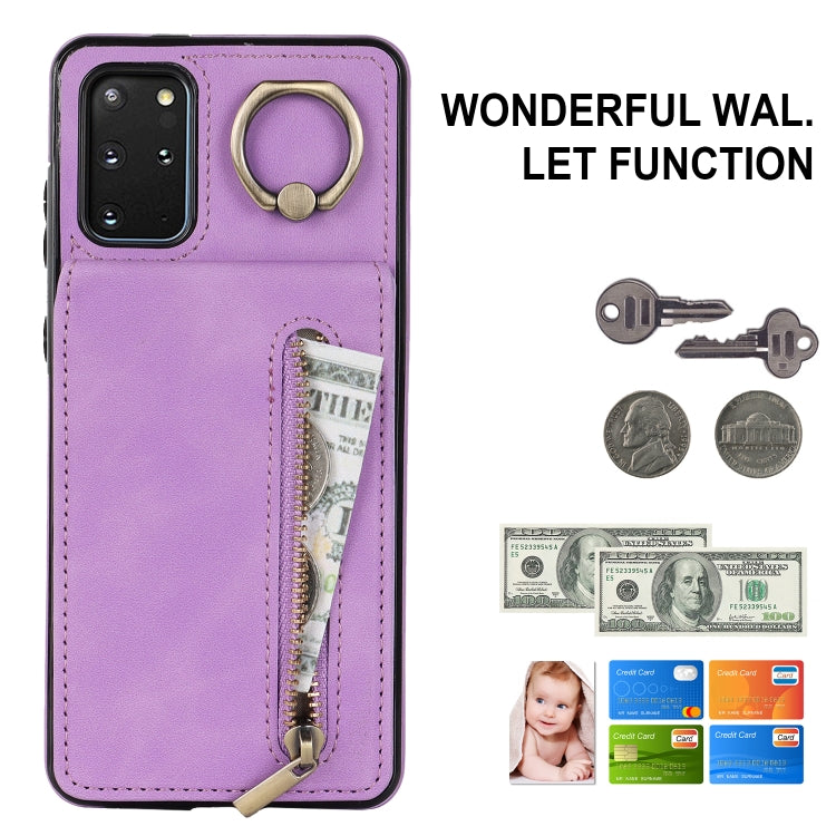 For Samsung Galaxy S20+ Retro Ring and Zipper RFID Card Slot Phone Case
