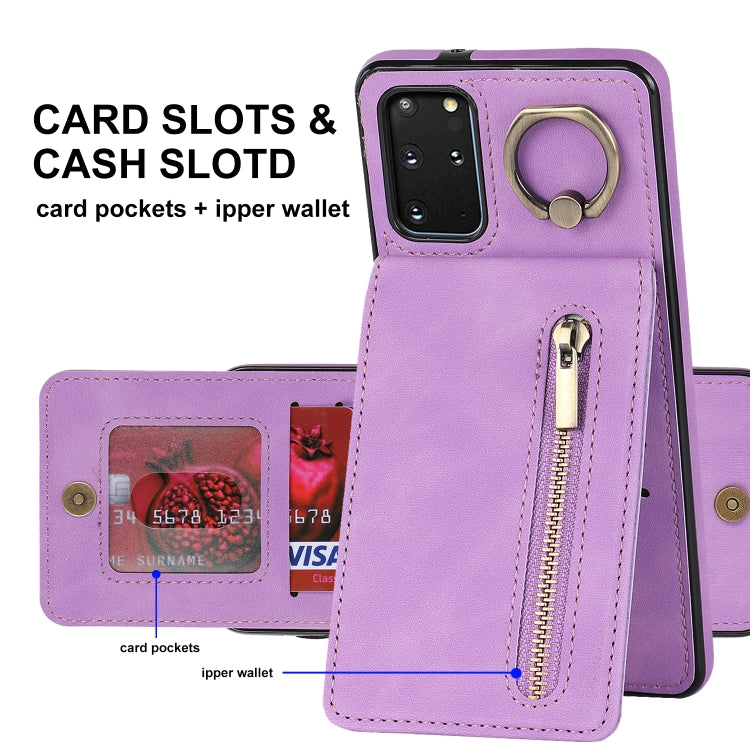 For Samsung Galaxy S20+ Retro Ring and Zipper RFID Card Slot Phone Case