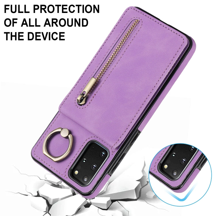 For Samsung Galaxy S20+ Retro Ring and Zipper RFID Card Slot Phone Case