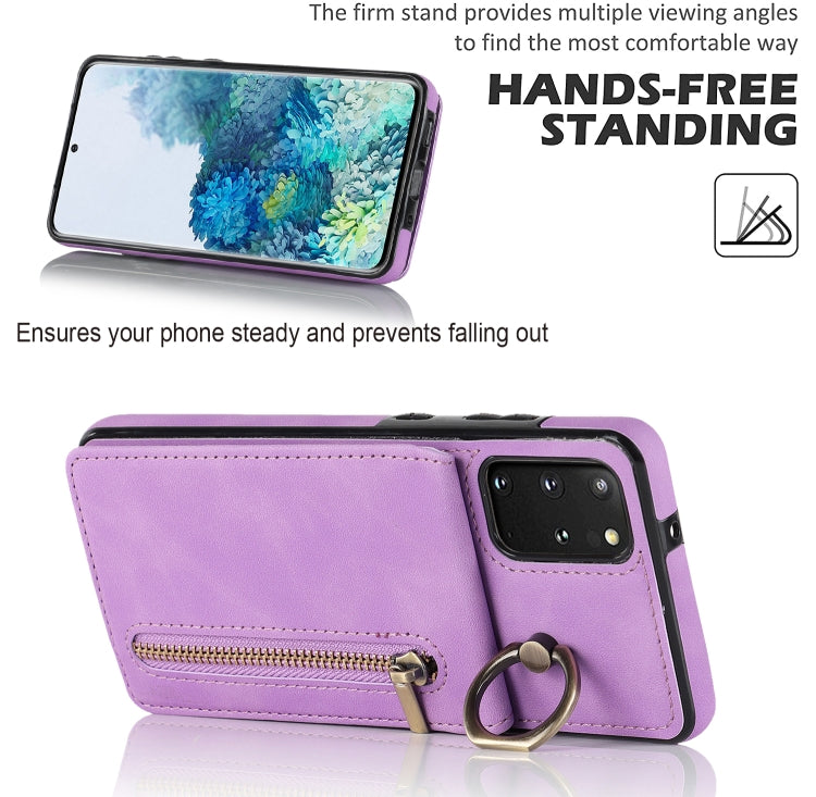 For Samsung Galaxy S20+ Retro Ring and Zipper RFID Card Slot Phone Case
