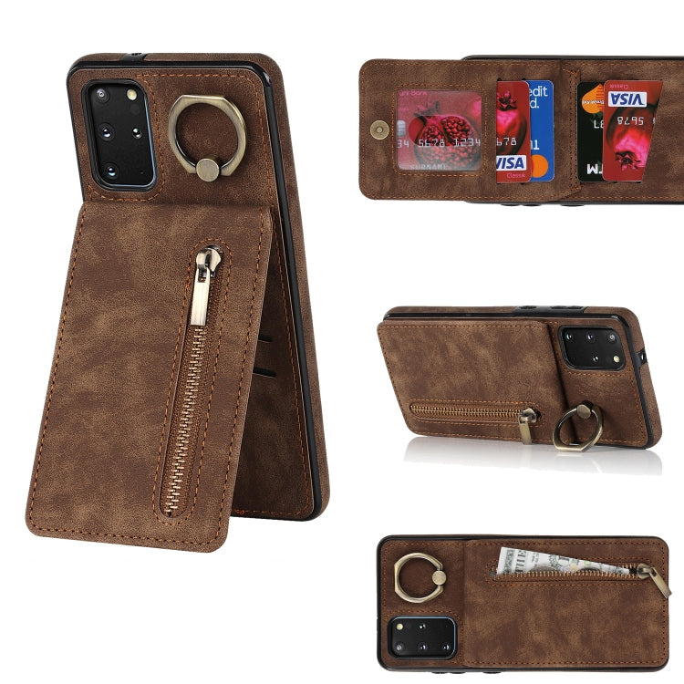 For Samsung Galaxy S20+ Retro Ring and Zipper RFID Card Slot Phone Case