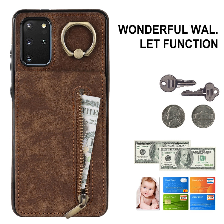 For Samsung Galaxy S20+ Retro Ring and Zipper RFID Card Slot Phone Case