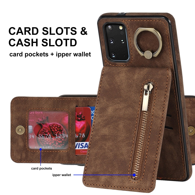 For Samsung Galaxy S20+ Retro Ring and Zipper RFID Card Slot Phone Case