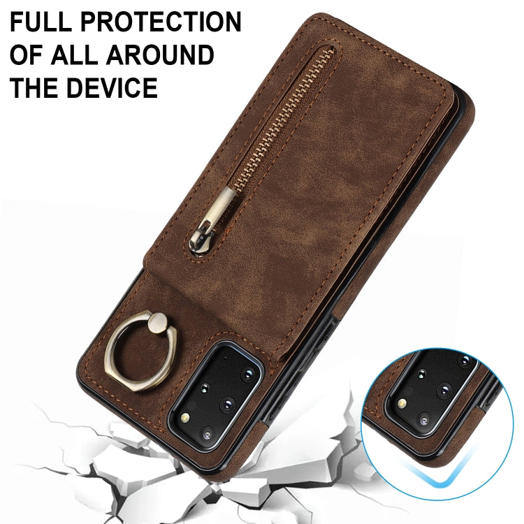 For Samsung Galaxy S20+ Retro Ring and Zipper RFID Card Slot Phone Case