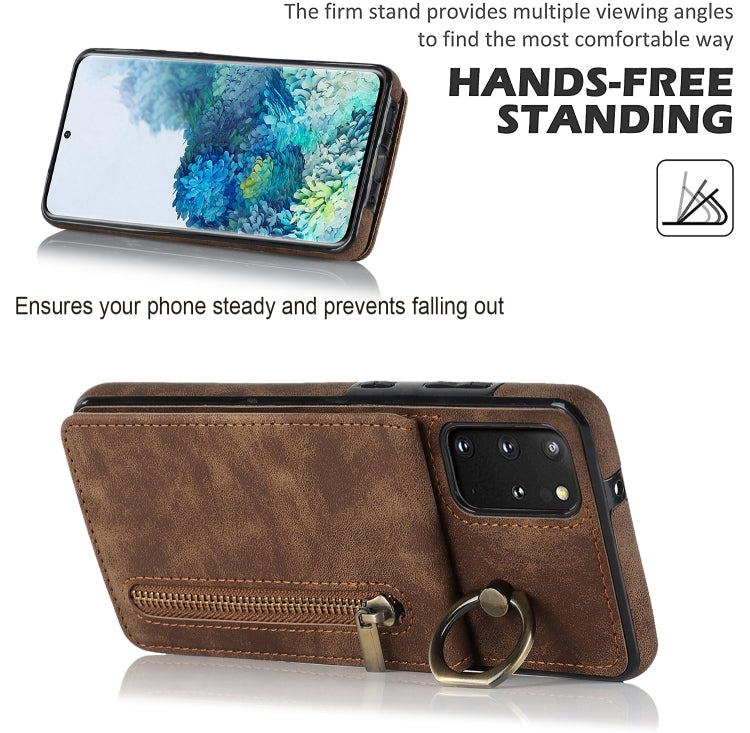 For Samsung Galaxy S20+ Retro Ring and Zipper RFID Card Slot Phone Case