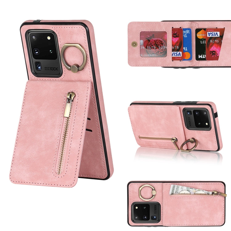 For Samsung Galaxy S20 Ultra Retro Ring and Zipper RFID Card Slot Phone Case