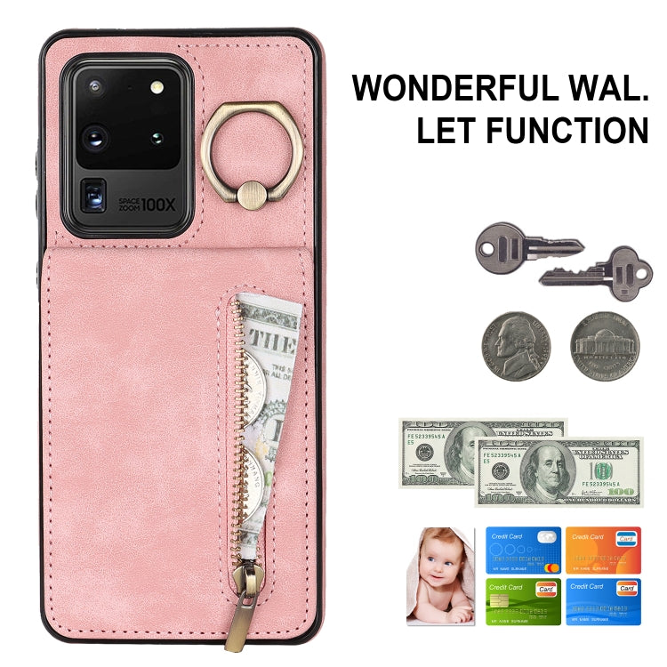 For Samsung Galaxy S20 Ultra Retro Ring and Zipper RFID Card Slot Phone Case