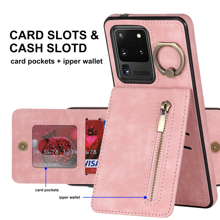 For Samsung Galaxy S20 Ultra Retro Ring and Zipper RFID Card Slot Phone Case
