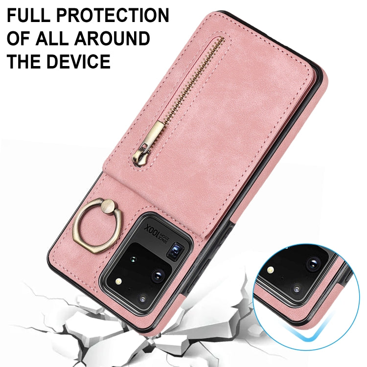 For Samsung Galaxy S20 Ultra Retro Ring and Zipper RFID Card Slot Phone Case