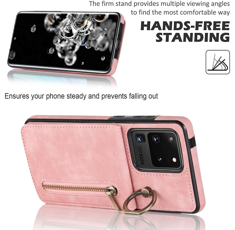 For Samsung Galaxy S20 Ultra Retro Ring and Zipper RFID Card Slot Phone Case