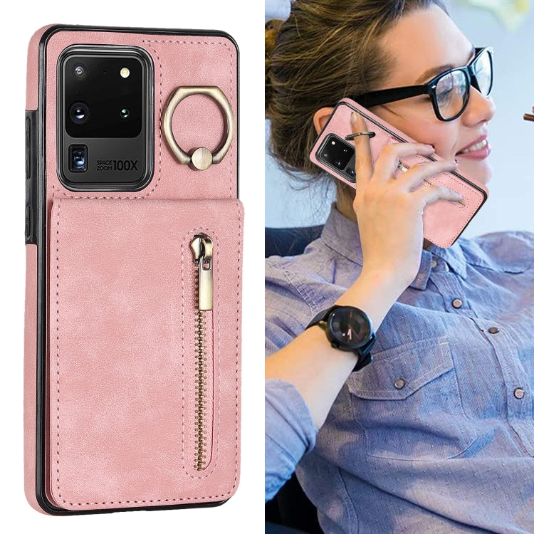 For Samsung Galaxy S20 Ultra Retro Ring and Zipper RFID Card Slot Phone Case