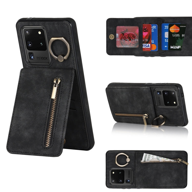For Samsung Galaxy S20 Ultra Retro Ring and Zipper RFID Card Slot Phone Case