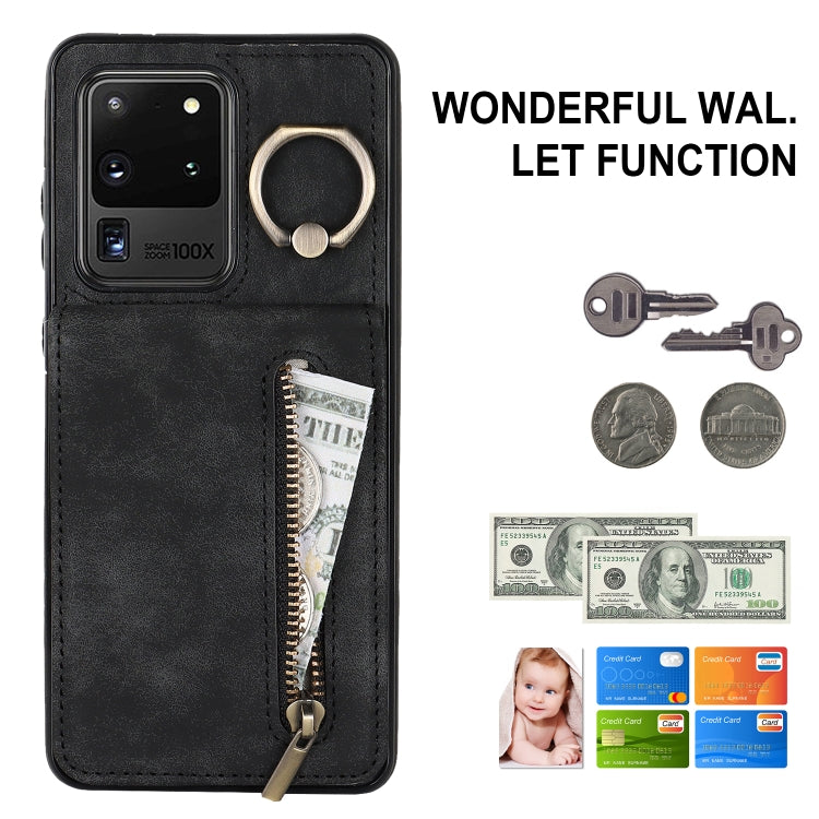 For Samsung Galaxy S20 Ultra Retro Ring and Zipper RFID Card Slot Phone Case
