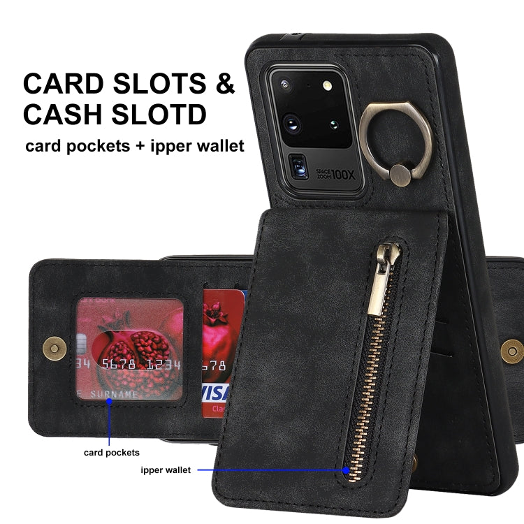 For Samsung Galaxy S20 Ultra Retro Ring and Zipper RFID Card Slot Phone Case