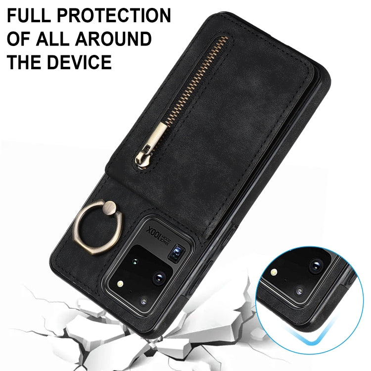 For Samsung Galaxy S20 Ultra Retro Ring and Zipper RFID Card Slot Phone Case