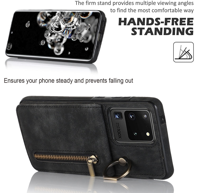 For Samsung Galaxy S20 Ultra Retro Ring and Zipper RFID Card Slot Phone Case