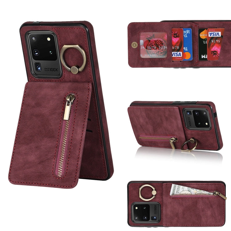 For Samsung Galaxy S20 Ultra Retro Ring and Zipper RFID Card Slot Phone Case