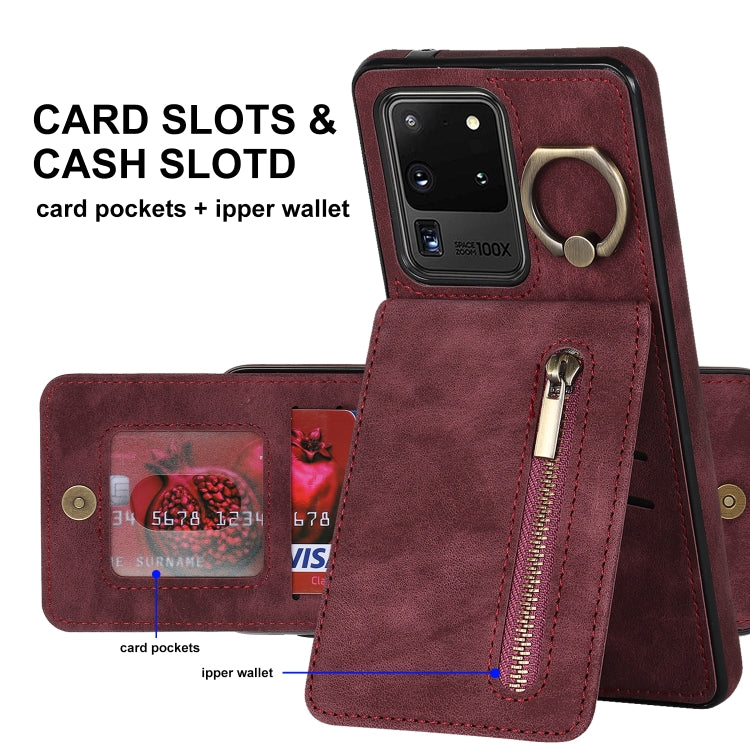 For Samsung Galaxy S20 Ultra Retro Ring and Zipper RFID Card Slot Phone Case