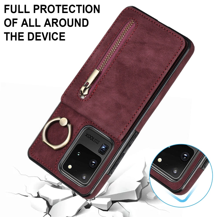 For Samsung Galaxy S20 Ultra Retro Ring and Zipper RFID Card Slot Phone Case