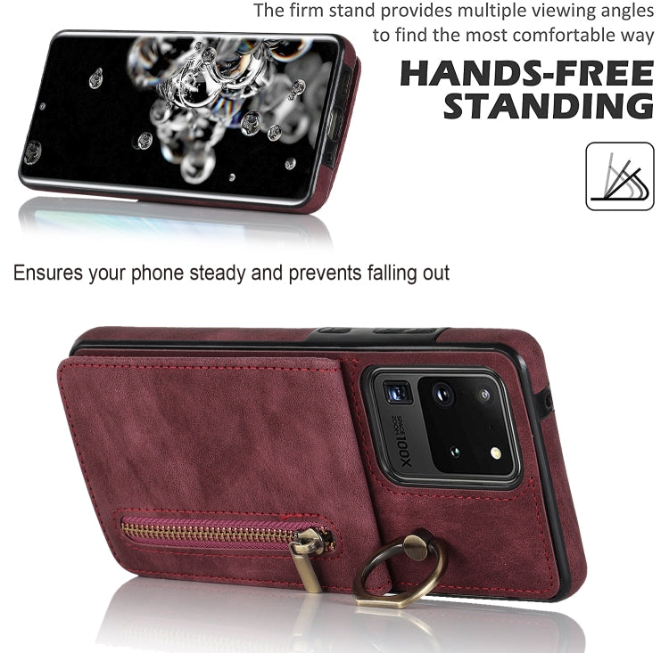 For Samsung Galaxy S20 Ultra Retro Ring and Zipper RFID Card Slot Phone Case