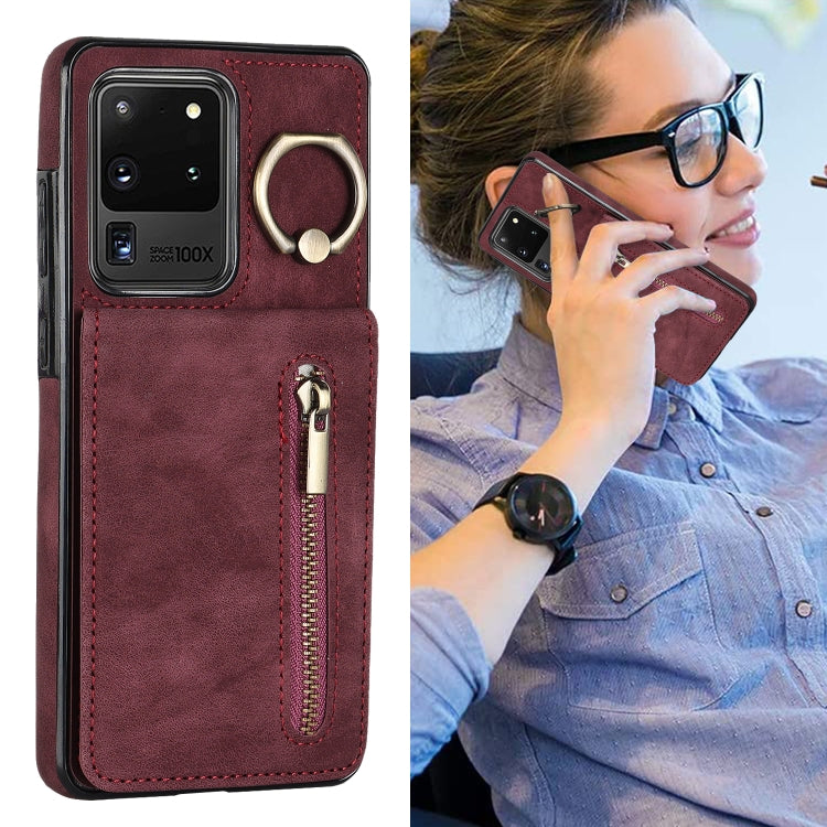 For Samsung Galaxy S20 Ultra Retro Ring and Zipper RFID Card Slot Phone Case