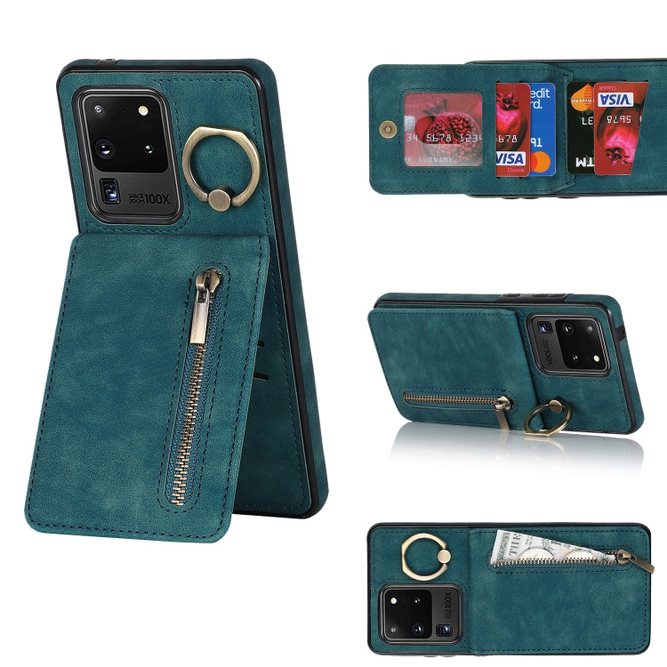 For Samsung Galaxy S20 Ultra Retro Ring and Zipper RFID Card Slot Phone Case