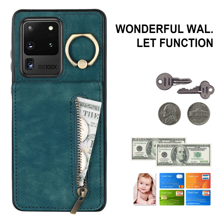 For Samsung Galaxy S20 Ultra Retro Ring and Zipper RFID Card Slot Phone Case