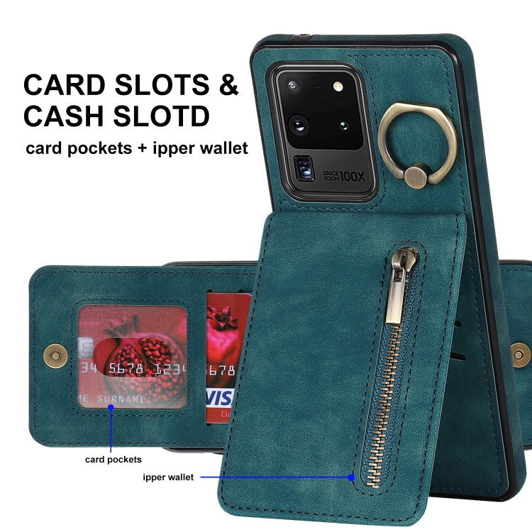 For Samsung Galaxy S20 Ultra Retro Ring and Zipper RFID Card Slot Phone Case