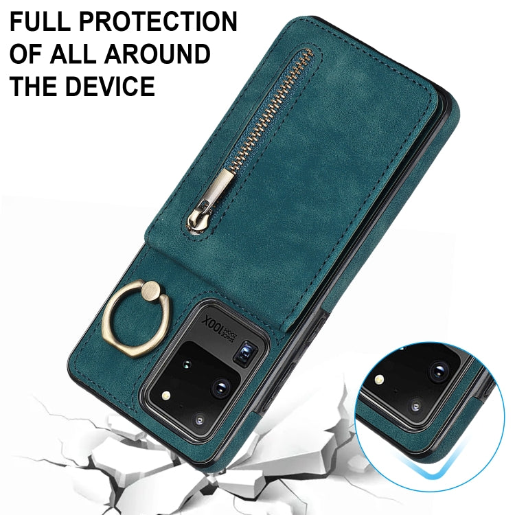For Samsung Galaxy S20 Ultra Retro Ring and Zipper RFID Card Slot Phone Case