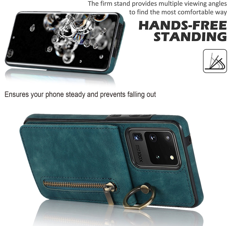 For Samsung Galaxy S20 Ultra Retro Ring and Zipper RFID Card Slot Phone Case